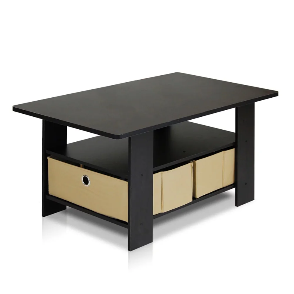 

Furinno Andrey Coffee Table with Bin Drawer, Black/Beige Coffee Tables Living Room Rectangle Indoor