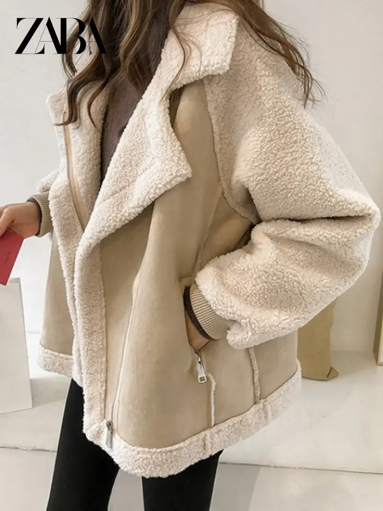 

ZABA Coats Woman Winter 2022 Harajuku Jacket Clothes Motorcycle Suit Thickened Top Fashion Tops 2022 Women Varsity Bomber Loose