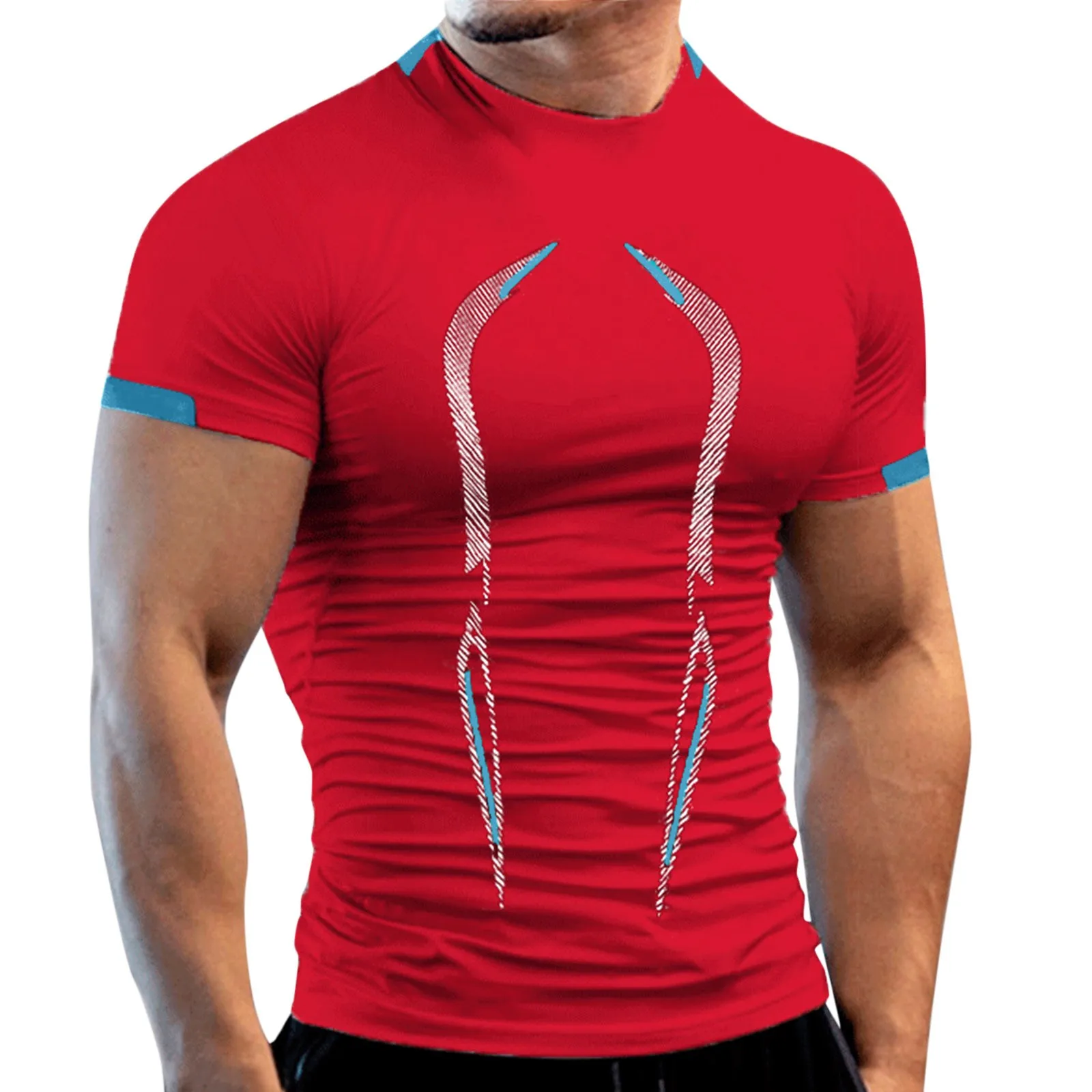 

Men Summer sports fast drying High Elasticity Breathable Sports Tight Short Sleeve Pattern Print boy Quick Dry Fitness Top