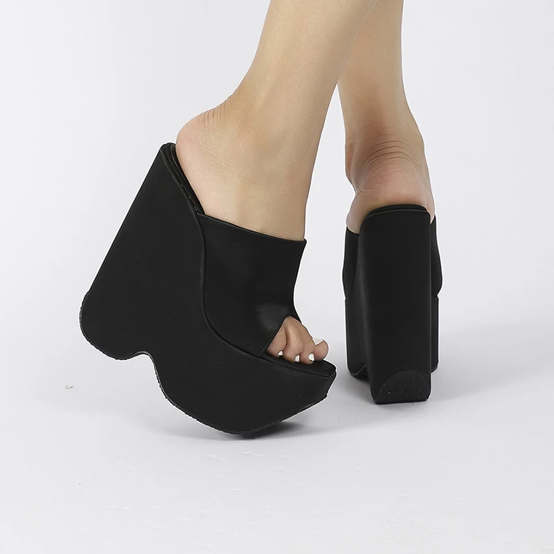 ZOOKERLIN Sexy Peep Toe 15cm Wedges High Heel Women's Slippers Sandals Silk Solid Color Summer Platform Slides Slip On Fashion