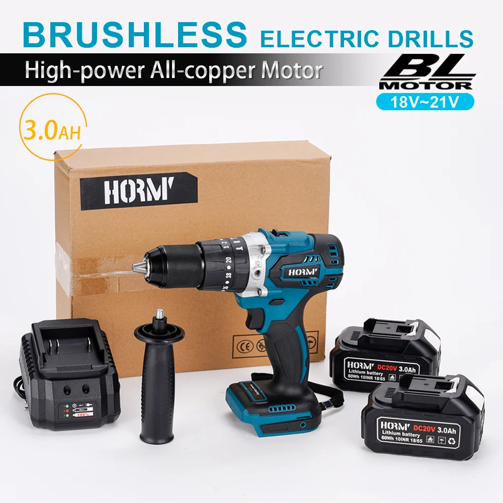 

20V 3 in 1 Brushless Electric Impact Drill 98N.m Electric Screwdriver with Handle Electric Hammer Power Tool For Makita Battery