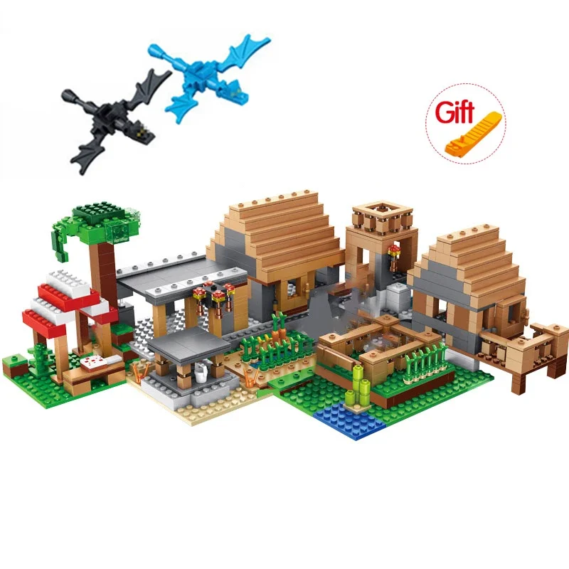 

HEROCROSS The Village Special Edition Building Block Minecraftinglys With Steve Action Figures Compatible My World Set Toy 21128
