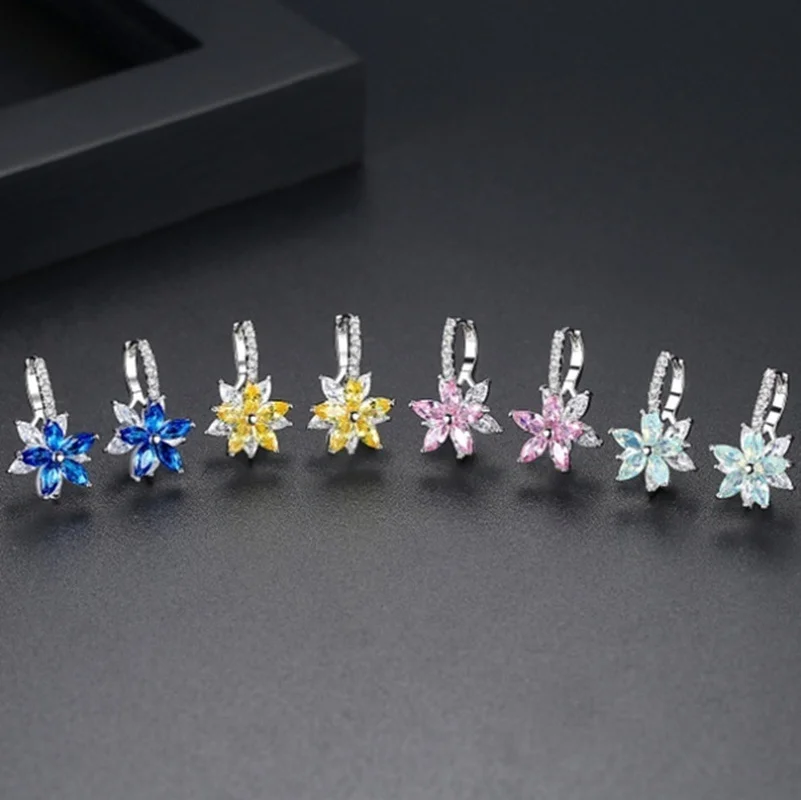 

Cubic Glass Filledia Easy Wear Lovely Geometric Flower Milticolor Glass Filled Stud Earrings for Women Party Fashion Jewelry