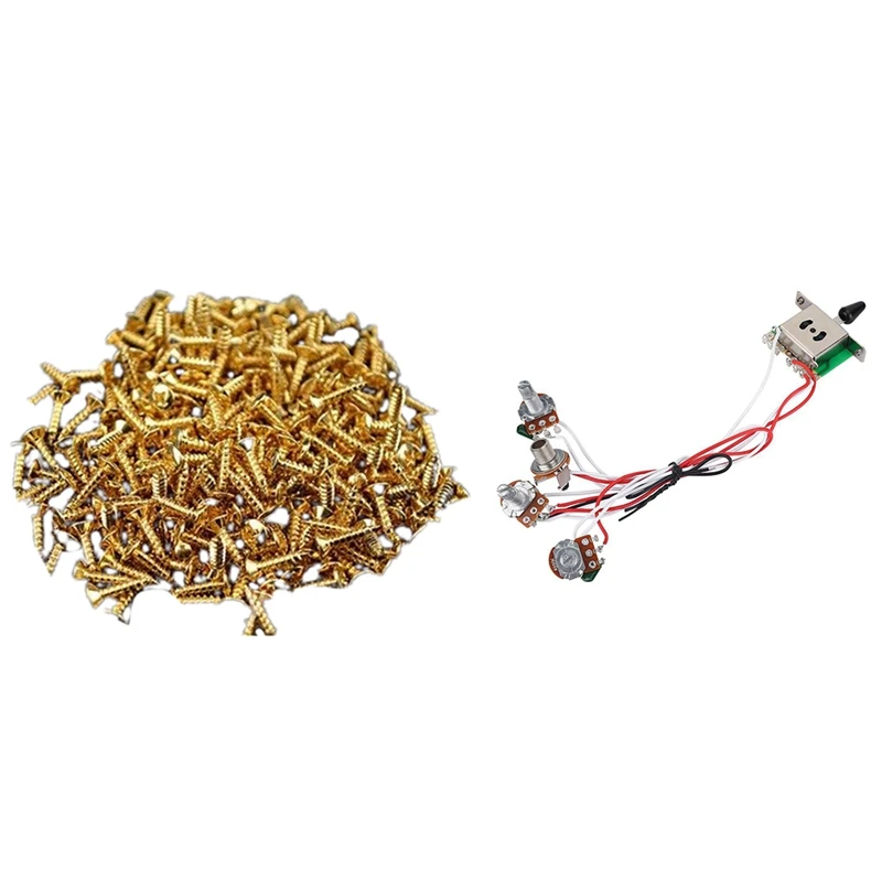 

30 шт. золотые накидные винты для крыла Strat/Tele электрическая гитара бас и 1X горшок для струн гитара Предварительно Проводные 1 объем