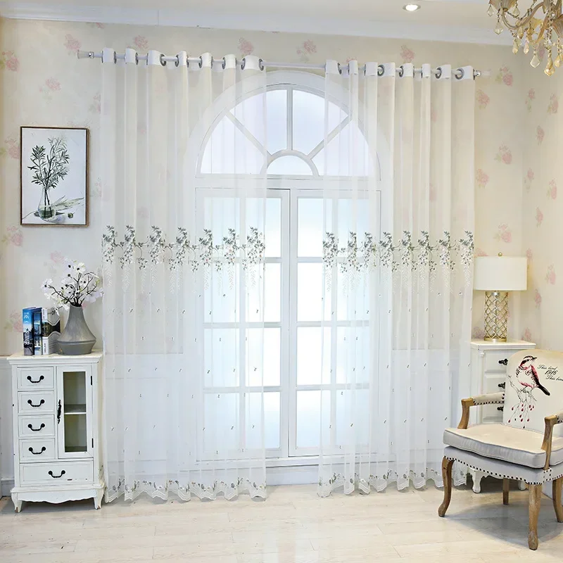 Европейские Белые прозрачные шторы с цветочной вышивкой для гостиной спальни