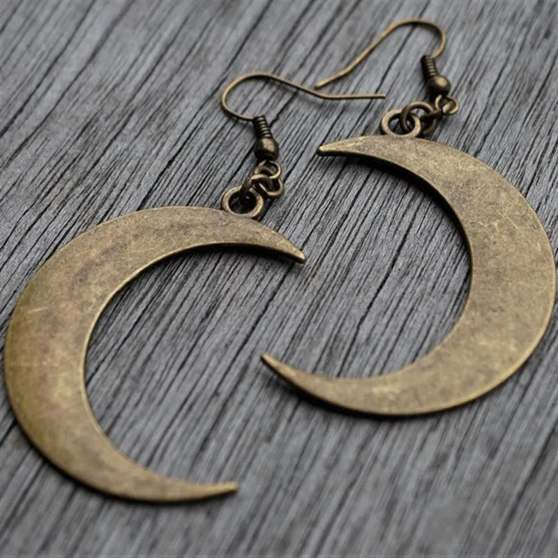 

Newest Bohemia Crescent Moon Bronze Long Drop Earrings Tribal Antique Earrings for Women Mystic Gothic Jewelry