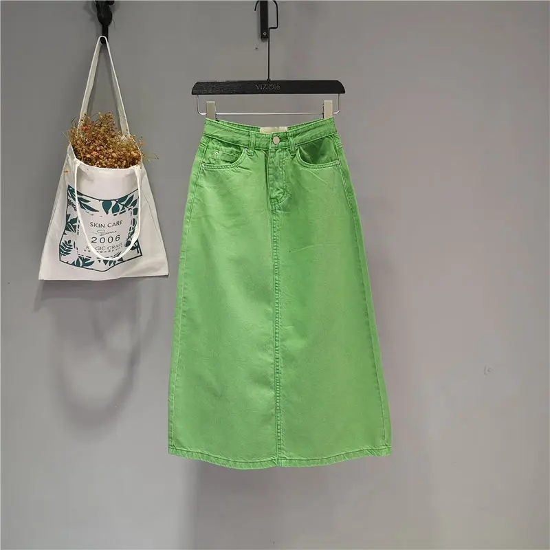 Half-length skirt for women 2023 summer Korean high-waisted A-line straight length skirt  Loose Fit  long skirt