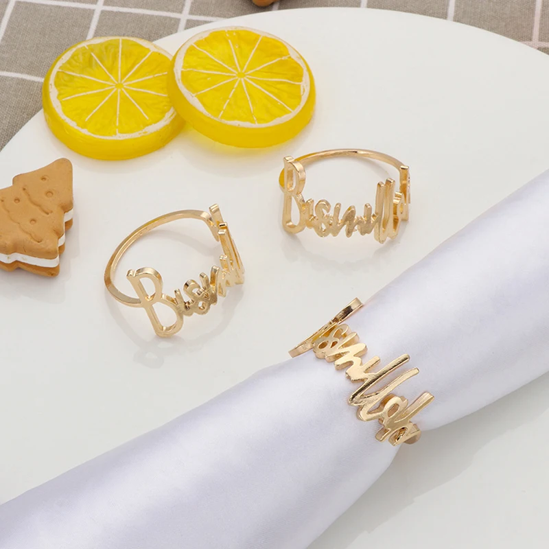 

6Pcs Bismillah Napkin Rings Eid Mubarak Muslim Islamic Ramadan Kareem Alloy Napkin Buckle Wedding Dinner Table Decorations