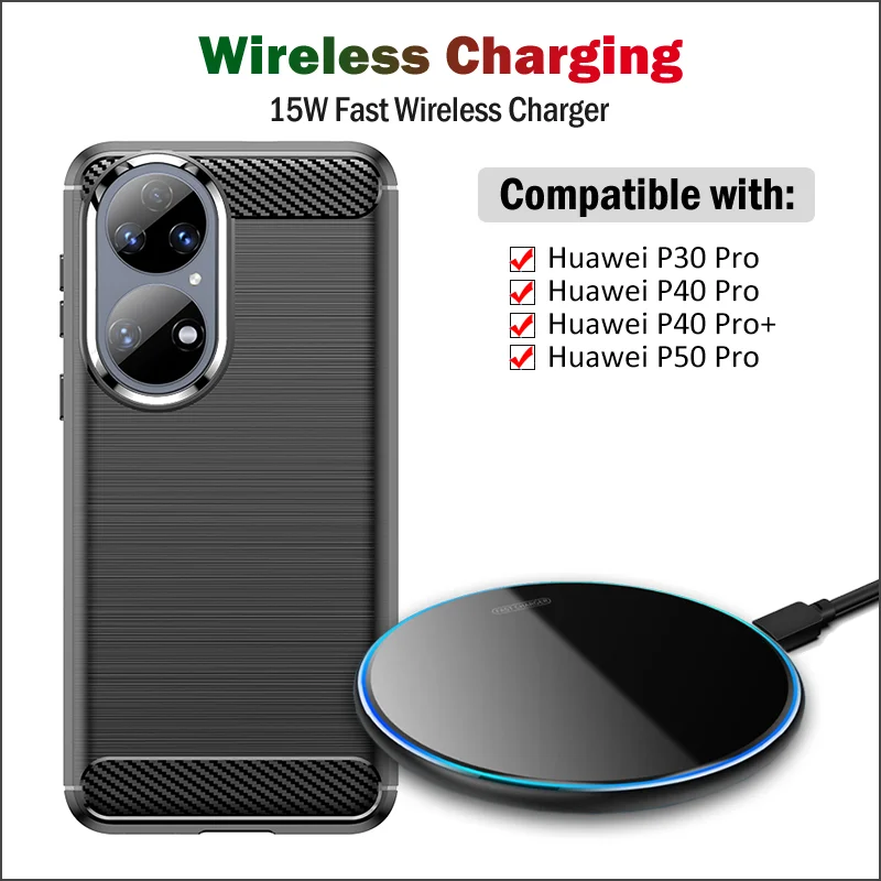 

15W Universal Fast Qi Wireless Charging Pad for Huawei P50 Pro/P30 Pro/P40 Pro Plus Wireless Charger with LED Light Gift Case