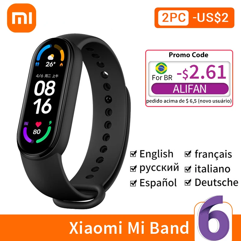 

Смарт-браслет Xiaomi Mi Band 6, 5 цветов, с AMOLED экраном