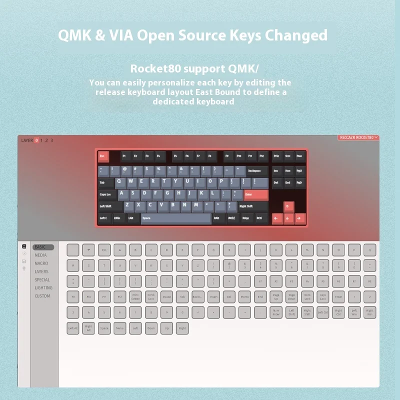 Механическая клавиатура Reccazr Rocket 80 87 клавиш 3 режима прокладка с возможностью