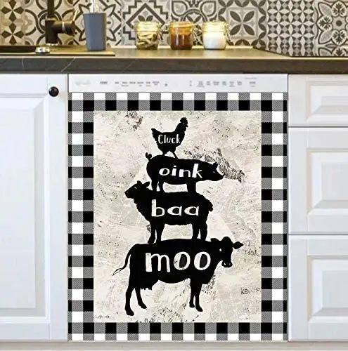 

Farm Cow Magnetic Stickers,Dishwasher Door Cover,Kitchen Decorative Fridge Panel Decal Cover (Easily Trimmable 23" W x 26" H)