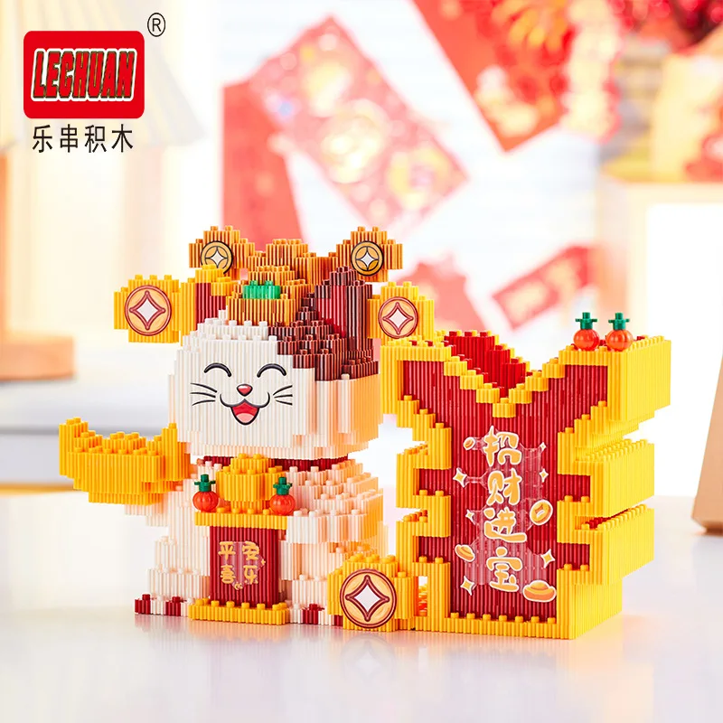 Linkgo Lucky Cat Diamond Building Blocks Maneki Neko Китайская культура сборка 3D модель мини-кирпичная