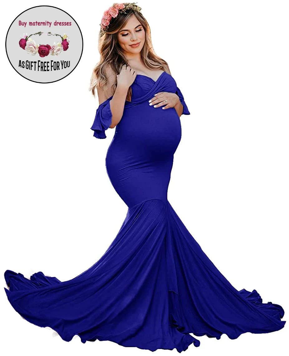 

Woman Off-Shoulder Pregnant Dress for Photography Mercerized Cotton Fluttering Tail Fluttering Sleeves Long Skirt