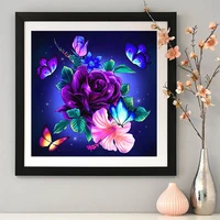 diy full diamond painting purple rose butterfly diamond embroidery flower cross stitch living room wall art painting home decor