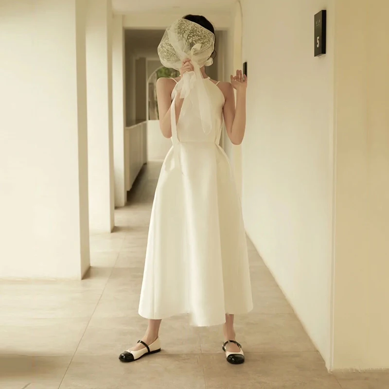 Легкое свадебное платье во французском стиле маленькое простое белое в