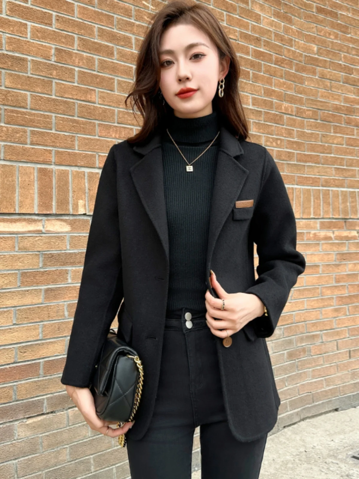 Костюм High Sense двустороннее кашемировое пальто женское осенне-зимнее 2024 новая