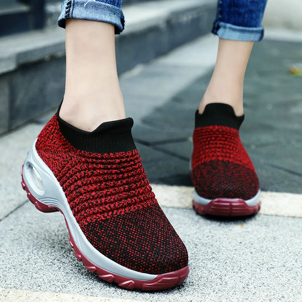 Women's Casual Slip on Shoes Fashion Stitching Cushioned Wedge Sneakers Walking Sports Shoes