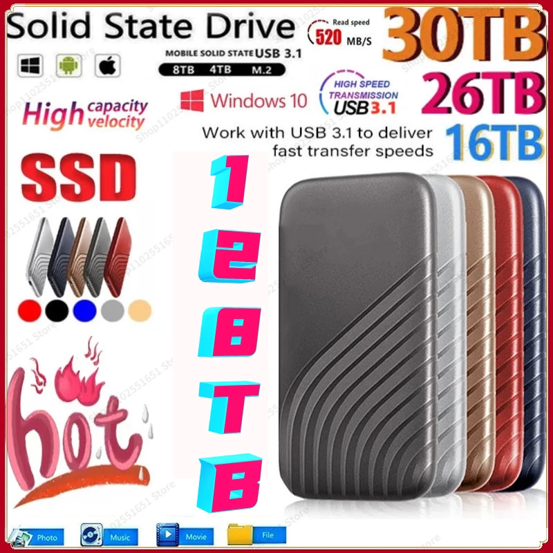 

100% 64TB Original High-speed SSD 30TB 4TB 2TB 8TB Portable External Solid State Hard Drive USB3.1 Interface Mobile Hard Drive