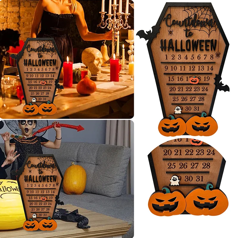 

Деревянный обратный отсчет, календарь для Хэллоуина, Рождественский Декор, украшения из страха, призрак, дизайн для помещения, украшение для дома