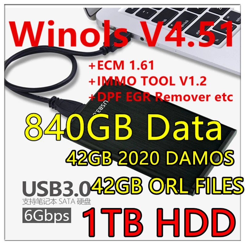 Winols-Herramienta de extracción de DPF y GGR, 4,51 + 840GB, 42GB, 2020, Ecm titanium1.61, DTC, instalación de vídeo