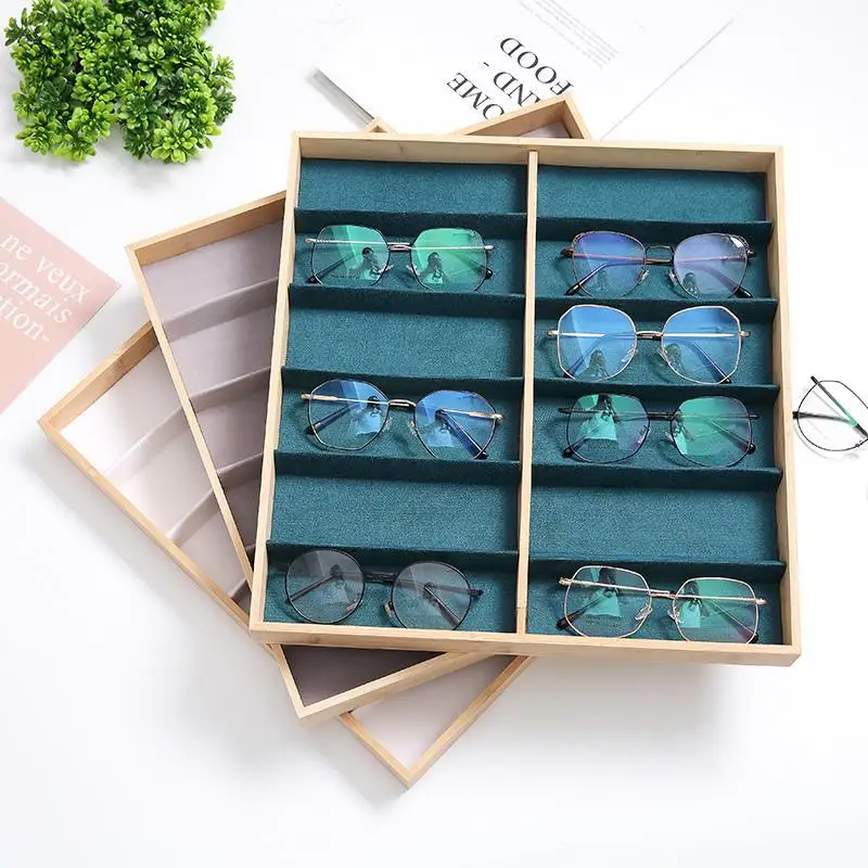 5 6 10 12 Grid Glasses Display Tray Bamboo And Wood Glasses Display Rack Small Object Sunglasses Jewelry Organizer Storage Tray