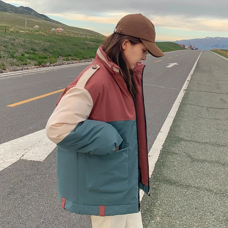 

Thickened Tooling Cotton Padded Jacket 2022 Women Splicing Cotton Coat Autumn Winter Korean Loose Student Harajuku Parkas Overco