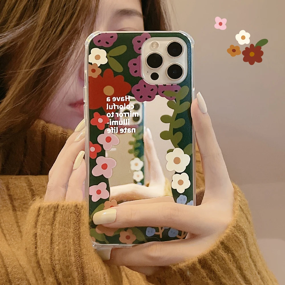 

INS цветочный зеркальный чехол для телефона iPhone 12ProMax XR X XS 7 8 Plus 11 12 13 Pro Max SE 2 корейский чехол Мягкие защитные чехлы