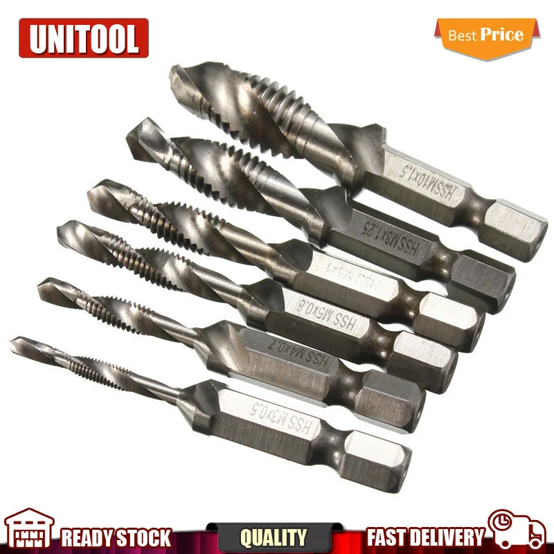 

M3-M10 6pcs/set High-speed Steel Combination Drill Tap Bit Countersink Hex Shank screw extractor