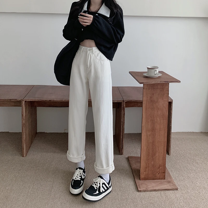 

N5472 Straight Leg Jeans New High Waist Slim Versatile Loose Long Pants Jeans