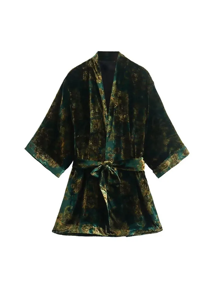 

Женское бархатное кимоно с поясом BSK & ZA & TRF, верхняя одежда с длинным рукавом, 3046385