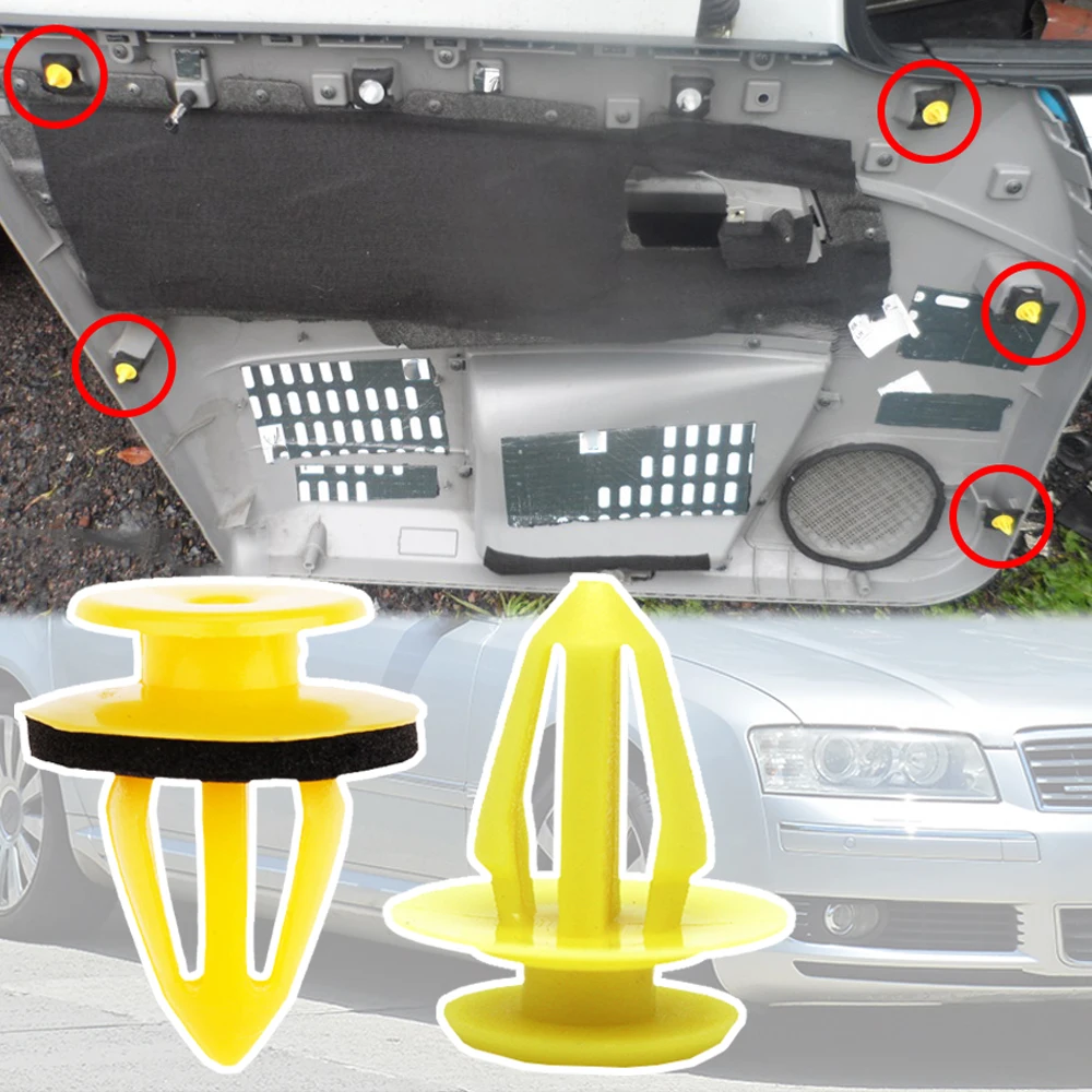 

10 шт. для Audi A8 D3/4E 2003 2004 2005 2006 2007 2008 2009 зажимы для отделки карт дверной панели автомобиля, застежки для обивки, заклепки