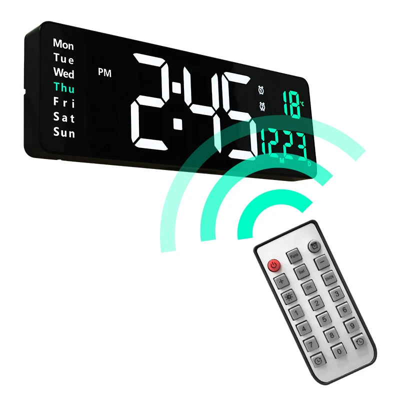 

Large Digital Wall Clock Temp Date Week Display Table Clock Wall-mounted Dual Alarms LED Clocks Remote Control Smart LED Clock