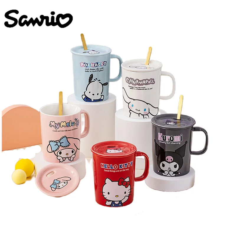 

Hellokitty Kuromi Sanrio аниме охватывающая кружка с крышкой Ложка Макарон креативная мультяшная кофейная чашка молочная чашка для завтрака подарок д...
