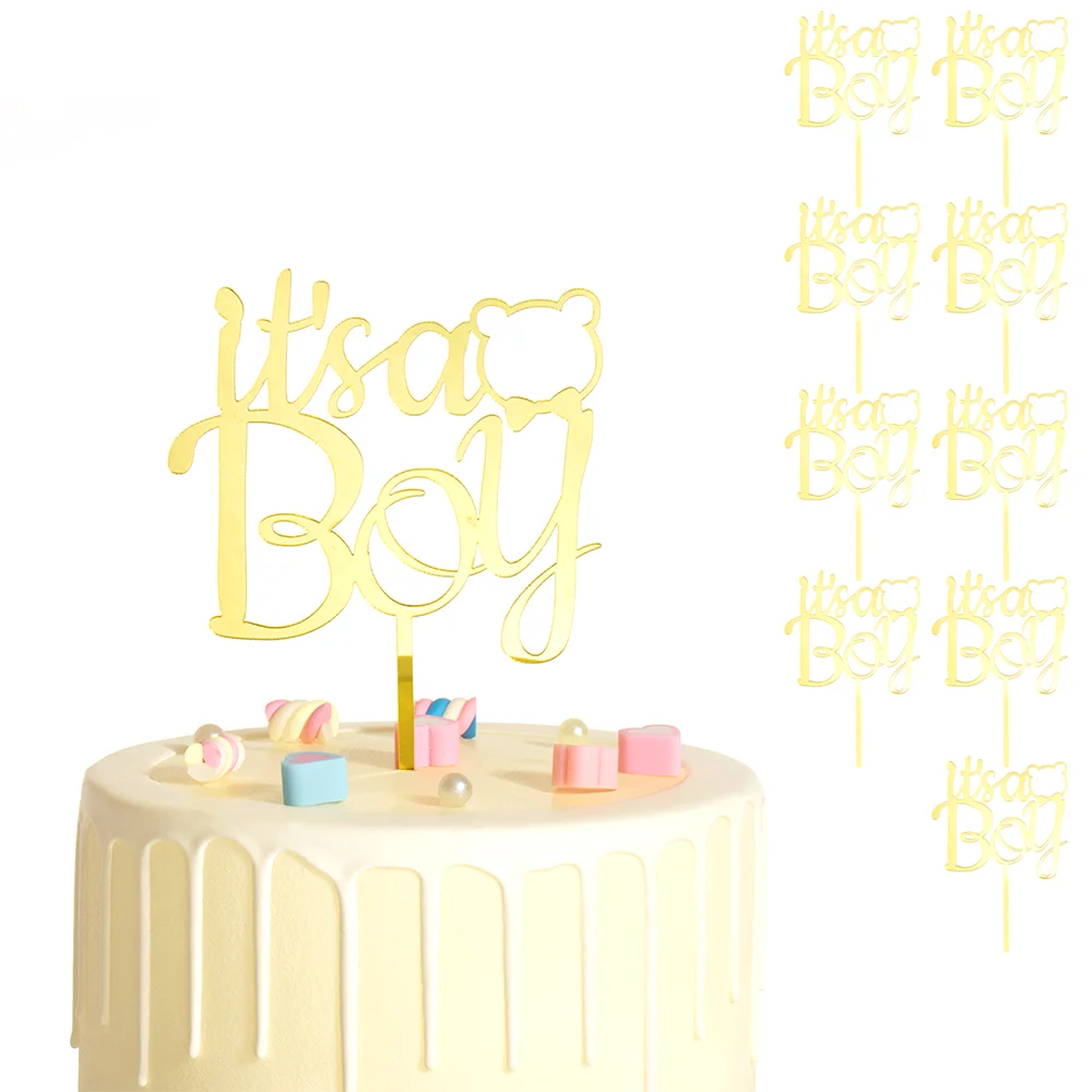 Pack Of 10 Pcs Baby Shower Cake Decoration It's a BOY GIRL Oh Acrylic Topper Party Supplies Bear |