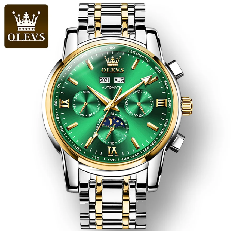 

OLEVS Business Automatic Mechanical Men Wristwatches Multifunctional Stainless Steel Strap Waterproof Watch for Men Luminous