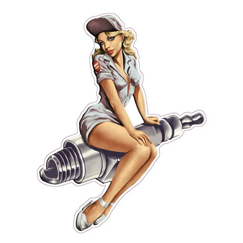 

Car Stickers Spark Plug Pin Up Girl Decal Sexy Cartoon Graphical Motorcycle Car Waterproof and Sunscreen Vinyl Decal ,13cm*10cm