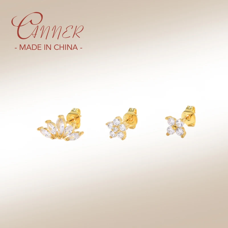 

CANNER 925 Sterling Silver Stud Earring Clear Cubic Zircon Star Piercing Earrings For Women Delicate Daily Jewelry 3pcs/lot