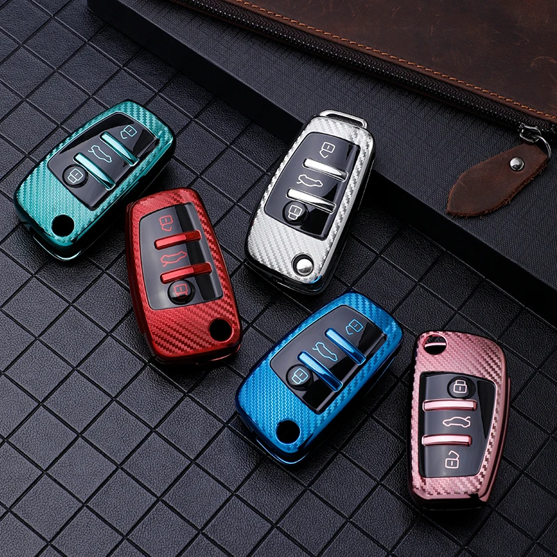 

For Audi A3 8L 8P A4 B6 B7 B8 A6 C5 C6 4F RS3 Q3 Q7 TT 8L 8V S3 TPU Car Flip Key Cover Case Shell Key Bag Holder Accessories