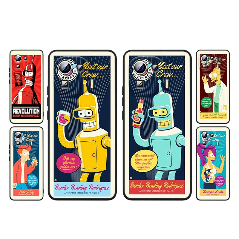 

Disney Anime Futurama Bender Phone Case For Xiaomi Mi 12X 12 11 11T 11i 10T 10 Pro Lite Ultra 5G 9T 9SE A3 4G Fundas Black