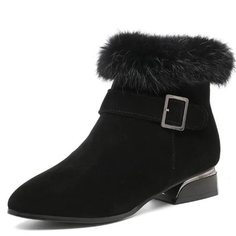 

Женские ботинки из воловьей кожи и нубука, черные ботинки на толстом каблуке, большой размер, зимняя обувь, 2022