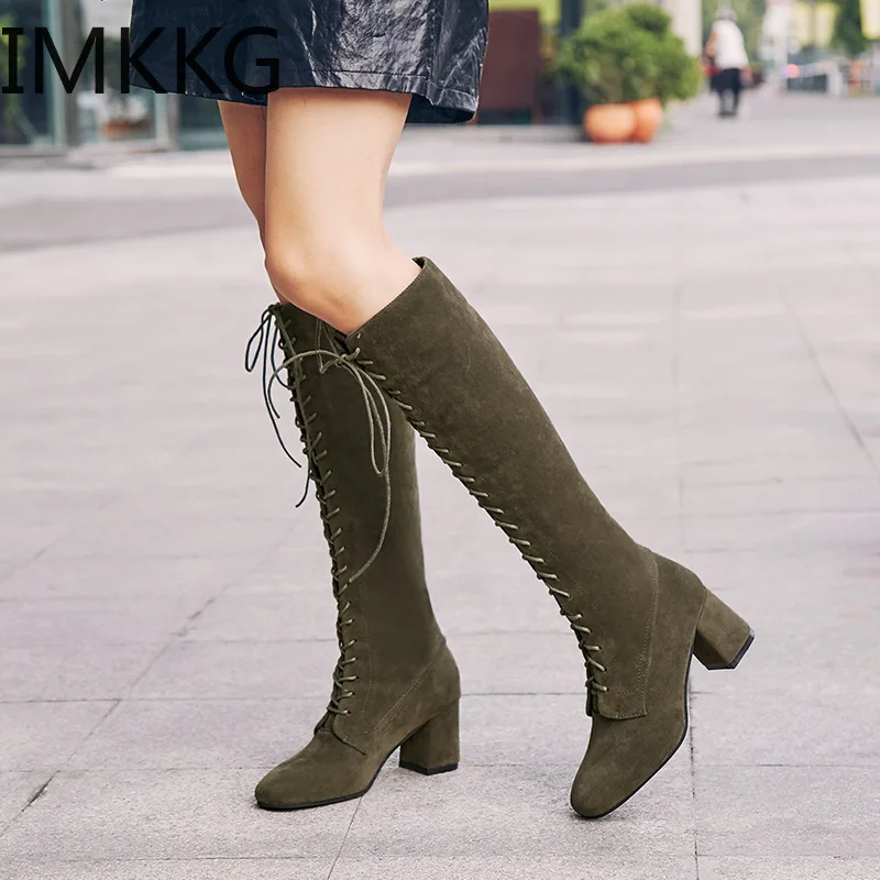 

Winter Shoes Ladies Fashion New Slim Lace Up Boots Knee Tall Boots High Heels Martin Shoes Women's Boots shoes for women
