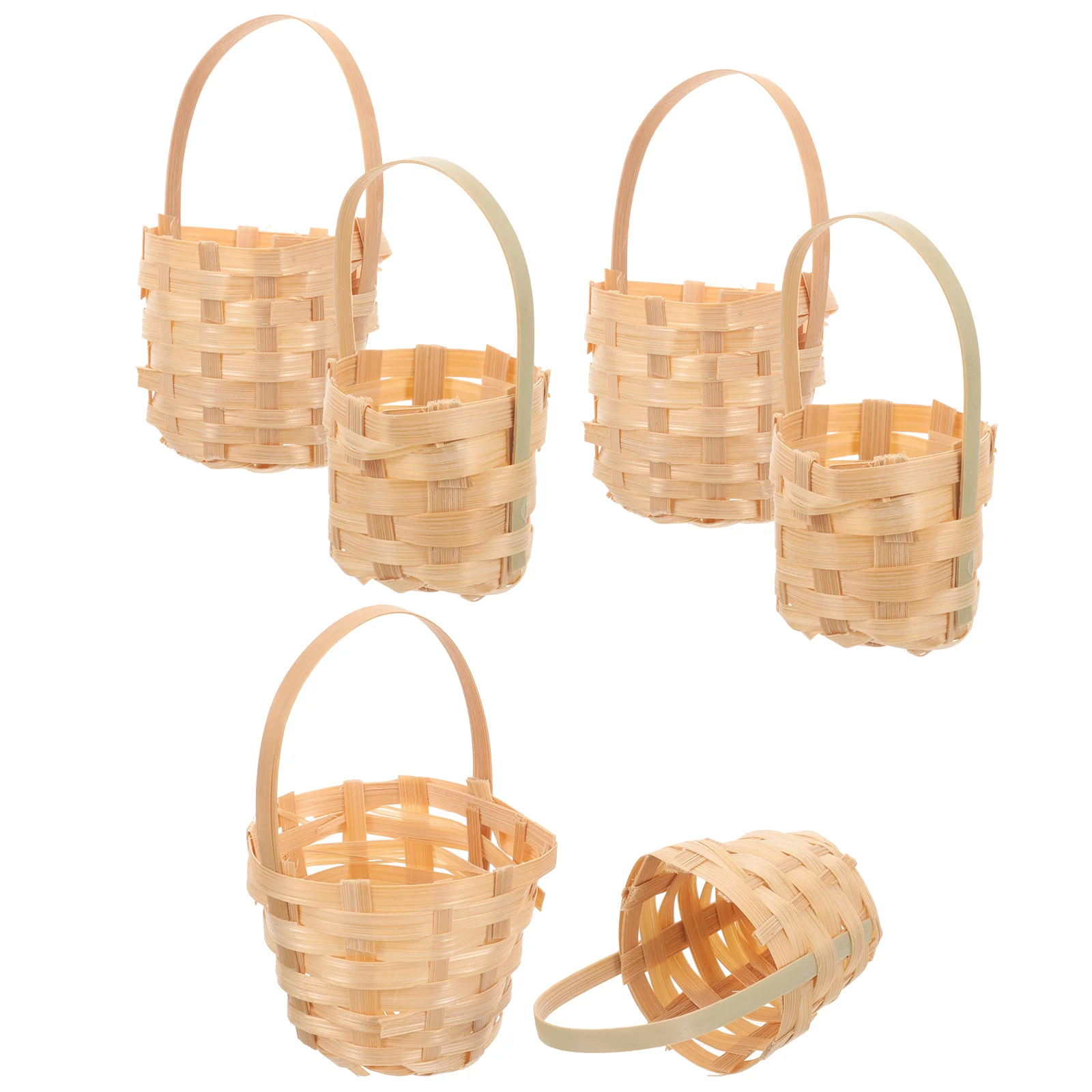 

6 Pcs Mini Handheld Baskets Weaving Picnic Woven Party Favor Hamper Handle Flowers
