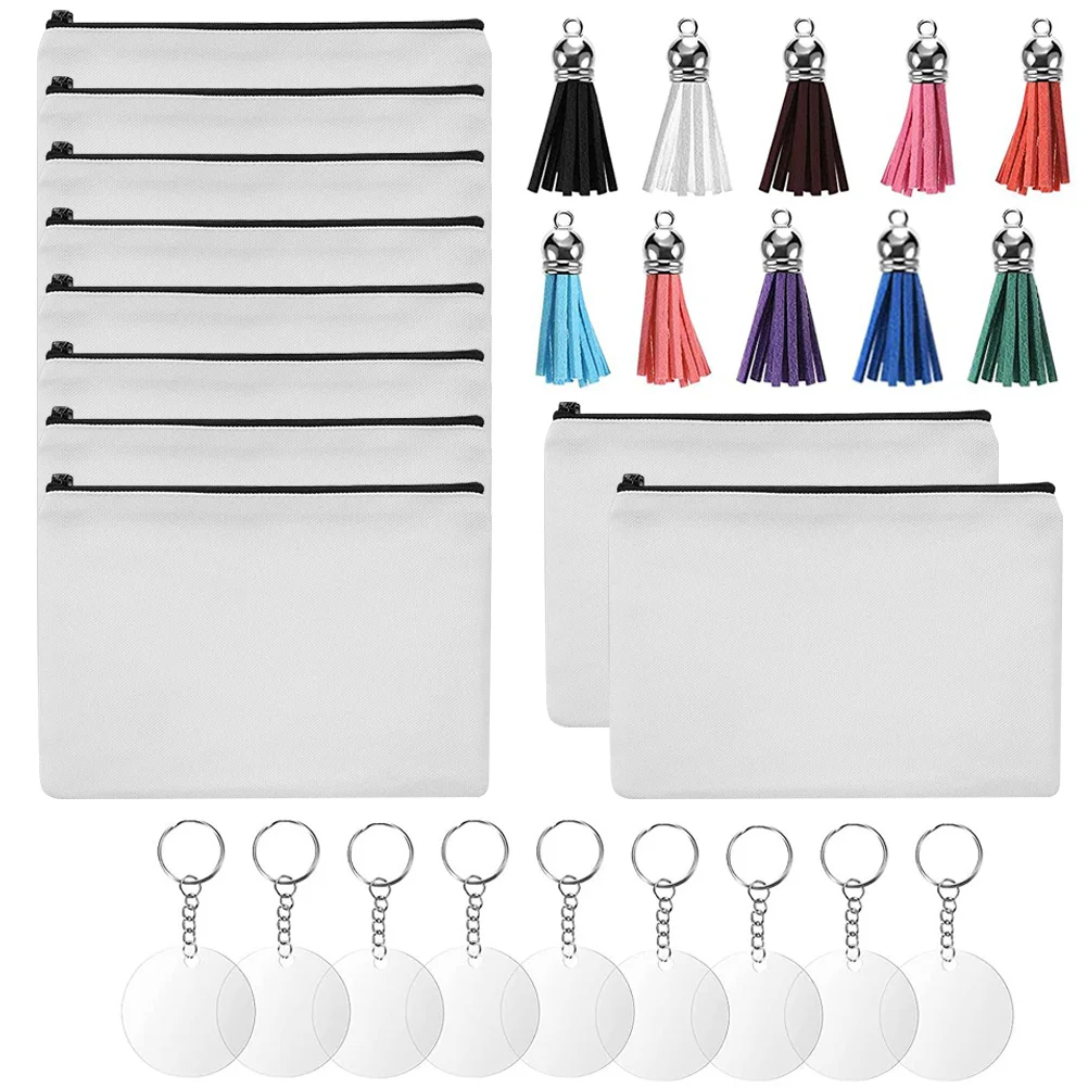 

Sublimation Makeup Diy Canvas Transfer Blanks Heat Zipper Toiletry Case Storage Keychain Organizer Blank Crafts Travel Pouch
