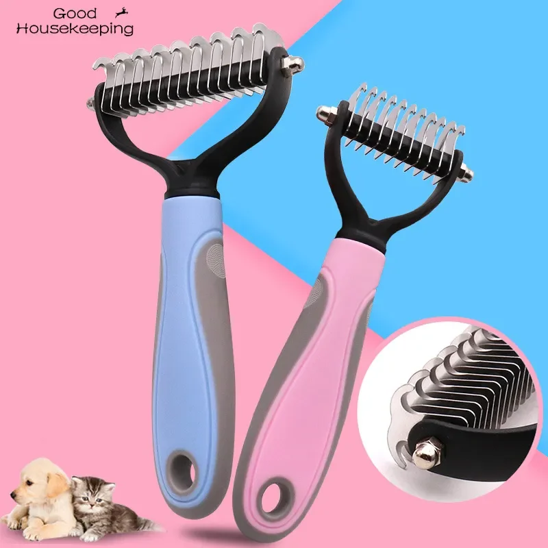 

Pets Fur Knot Cutter Dog Grooming Shedding Tools Cat Flying Hair Removal Comb Deshedding Brush Double Sided Rake Puppy Suppliers