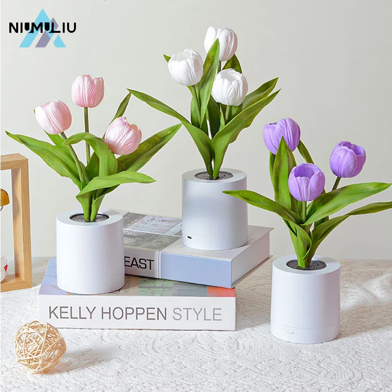 

C3 Artificial Tulip Decorative Light Rechargeable Bedroom Lamp Creative Night Light for Kids Friend Birthday Holiday Home Gifts