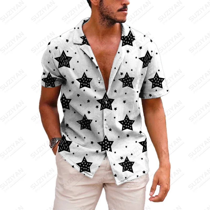 Рубашка мужская с воротником-стойкой свободная полосатая блузка забавным узором