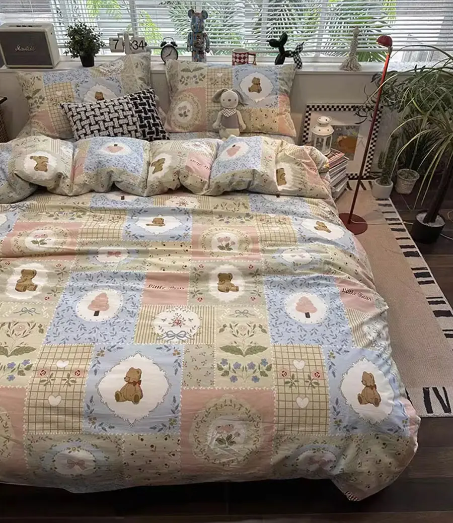 Винтажный набор с медведем цветочным оформлением 1 2 5 8 двухспальная двуспальная