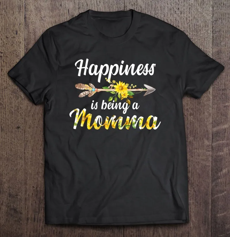 

Женская футболка с коротким рукавом, с принтом цветов и надписью «Happy Is A Momma»
