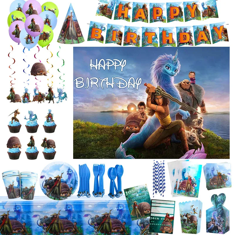 

Raya And The Last Dragon Theme Disposable Cutlery Cup Plate Knife Spoon Birthday Party Decoration Supplies Girl Kid Favor Gift